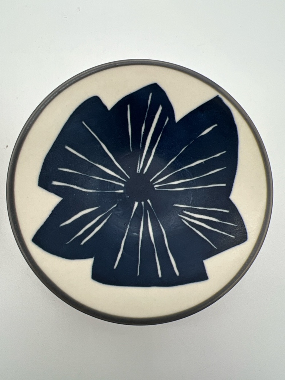 Crate&Barrel Mai Stoneware Navy Blue & Cream Bold Floral Sauce Dishes (Set of 6) - Picture 3 of 8